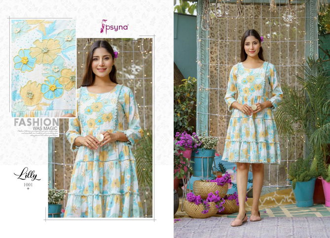 Lilly By Psyna Stylish Party Wear Linen Printed Short Kurti Wholesale Price In Surat